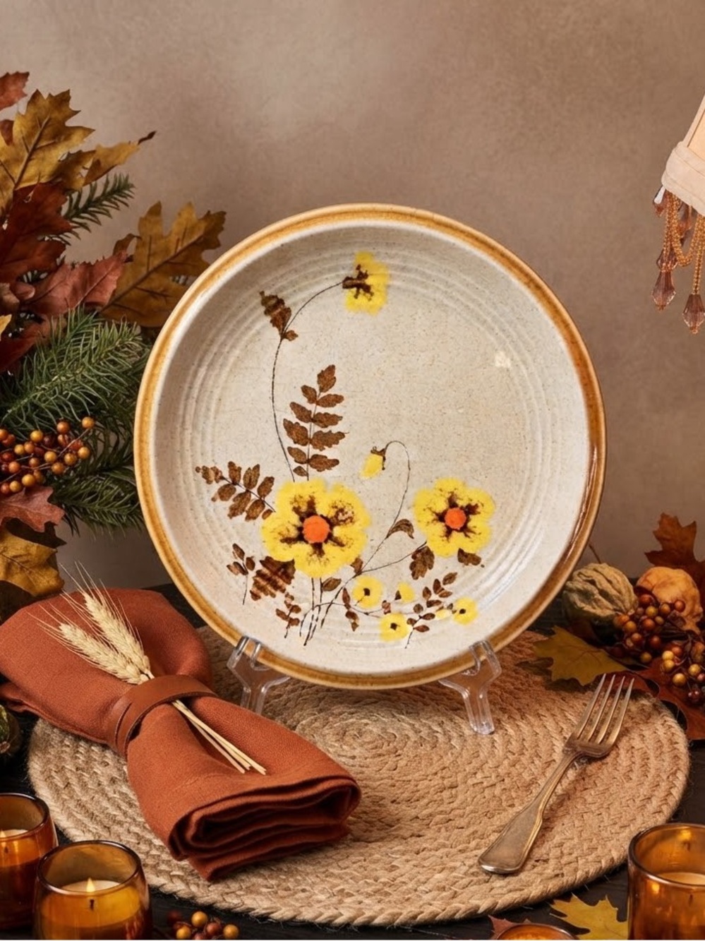 Mikasa Fernflower Salad Plate 1970s Natures Song FERNFLOWER Stoneware Set of 2
